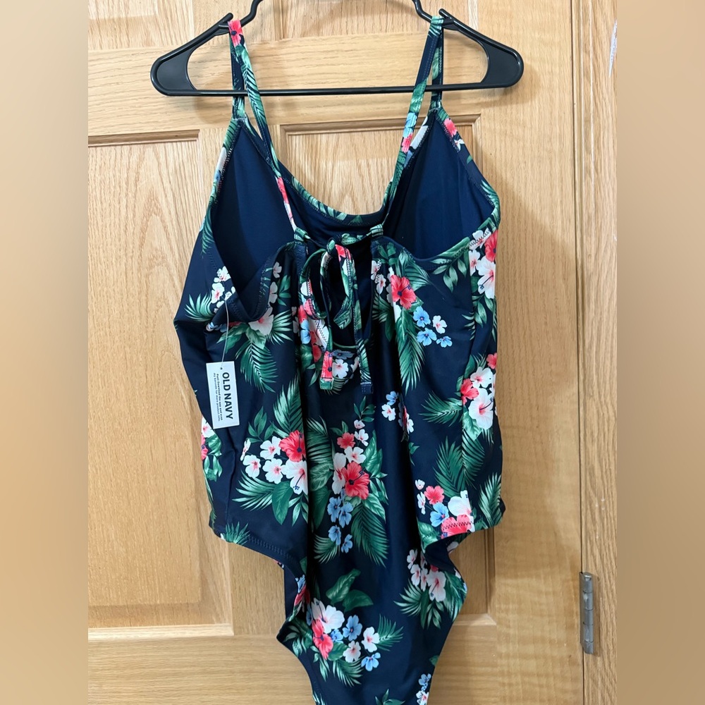 Old Navy Tropical Floral One Piece Swimsuit 3X Open Back Tie Detail NWT - Picture 3 of 5